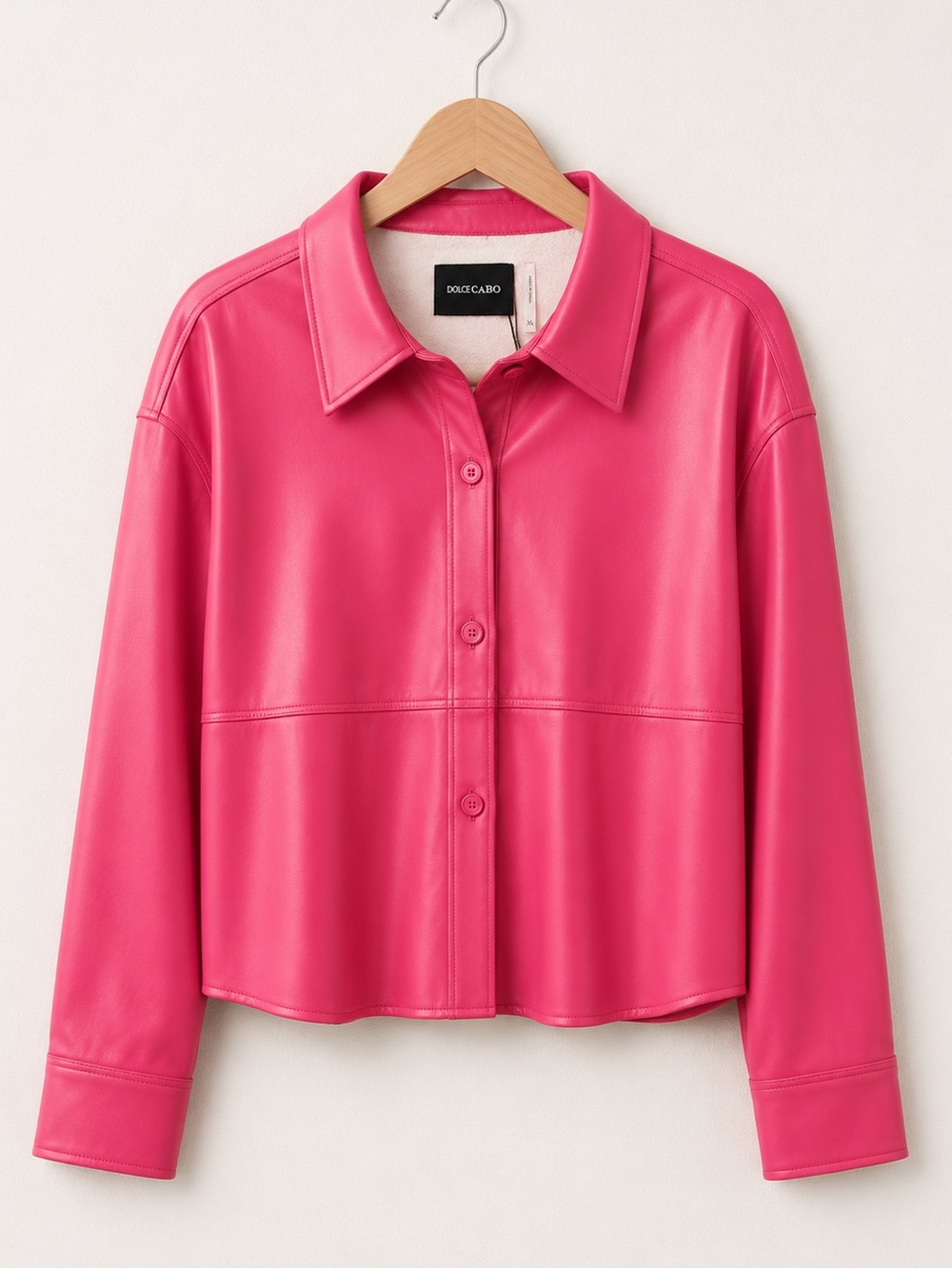 Dolce Cabo Barbie Hot Pink Vegan Leather Button Up Jacket Trendy Statement NWT